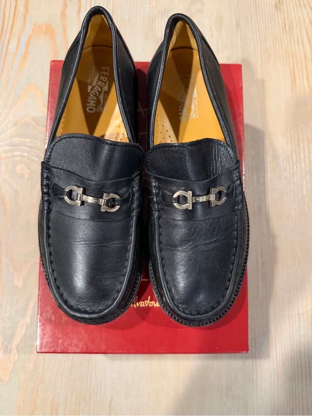 Salvatore Ferragamo Boy’s Black Leather Loafers with Gancini Detail
